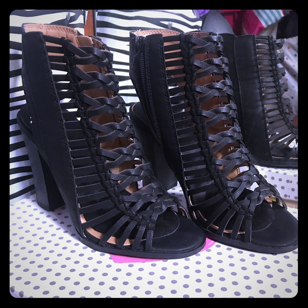 Strappy black booties